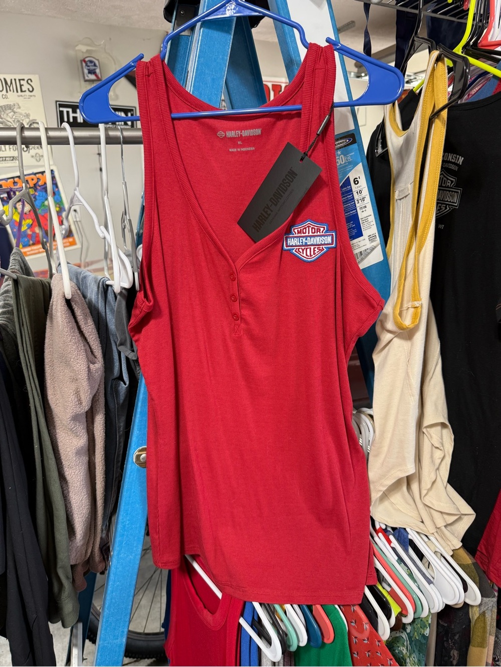 Harley-Davidson Women's Red Henley Tank with Logo Patch